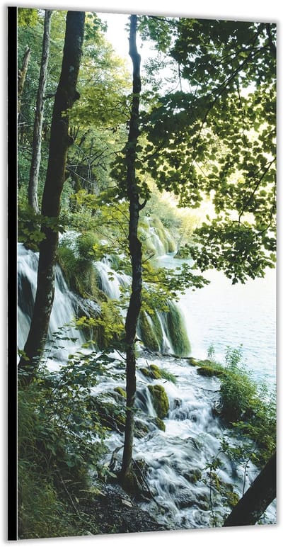 Dibond –Watervallen in het Bos– 100x200cm Foto op Aluminium (Met Ophangsysteem)