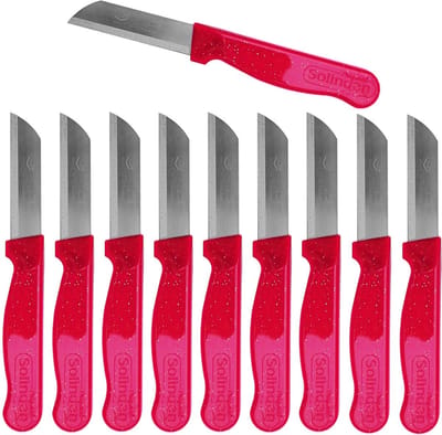 Solingen Schilmesje Robuust Handvat – RVS Glad – 16 cm met Blade Cover – Rood Glitter – 10 stuks