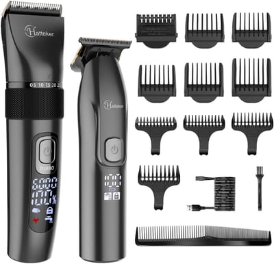 Hatteker Professionele Tondeuse Set – Haartrimmer & Baardtrimmer voor Heren – T-Blade Precisietrimmer – IPX7 Waterdicht – Zwart