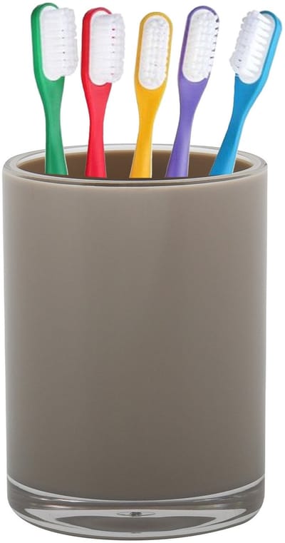 Home & Styling badkamer bekers - tandenborstelhouder - Troyes - kunststof - beige - 7 x 9 cm