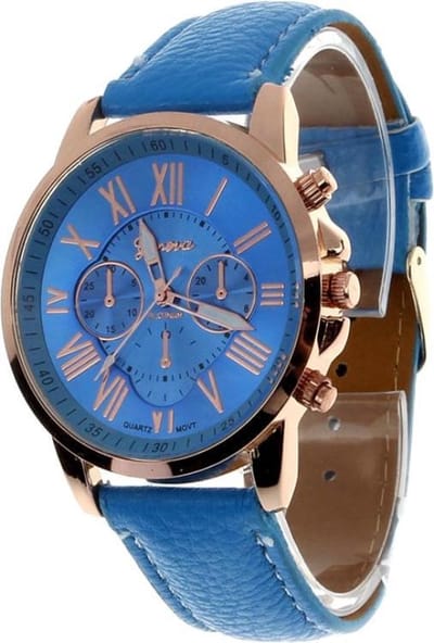 Fako® - Horloge - Geneva - Roman - Metal - Lichtblauw