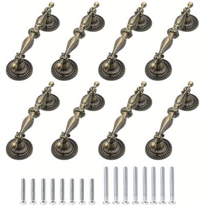 8 stuks kastgrepen antieke messing ladegrepen vintage Europese stijl vintage dressoirgrepen keukenmeubelgrepen slaapkamergrepen met schroeven 8pack - With 32pcs screws