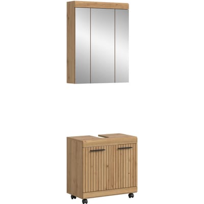 Badcombinatie met spiegelkast en wastafelkast op wielen - Compact en stijlvol - 60x191x34cm