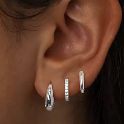 Oorbellen Set - 3 stuks - Kleur: Zilver - Luxe Oorbellen - Incl. Cadeauverpakking - Oorhangers / Oorring / Oorknopjes - Hoge Kwaliteit RVS - Stainless Steel / Roestvrijstaal - Verkleurt Niet - Oorbellen Set - Oorbellen Vrouwen / Dames