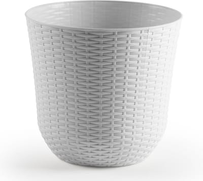 Bloempot/plantenpot - wit - kunststof - D32 cm - gevlochten mand look - binnen/buiten gebruik