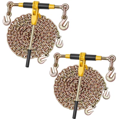 Tendeur à cliquet pour chaîne, Chaînes G80 de 5/16 po x 12,8 pi, Capacité de charge de travail de 8000 lb du tendeur à cliquet, Ensemble de chaînes et de tendeurs, Chaîne d'arrimage pour le transport