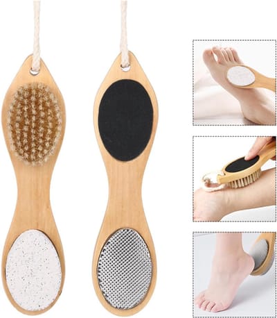 4-in-1 - Exfoliërende voetscrubset - Multifunctionele voetverzorging - Natuurlijke bamboe voetbadset - Puimsteen eeltverwijderaar - Vijl van roestvrij staal, schuurpapier en droge borstel