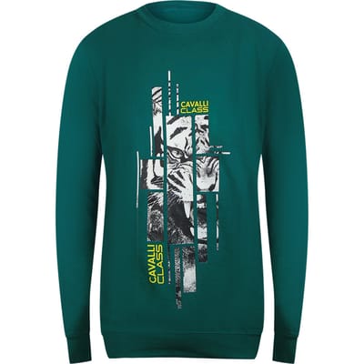 Cavalli Class Splintered Tiger Grafisch Groen Ottanio Sweatshirt