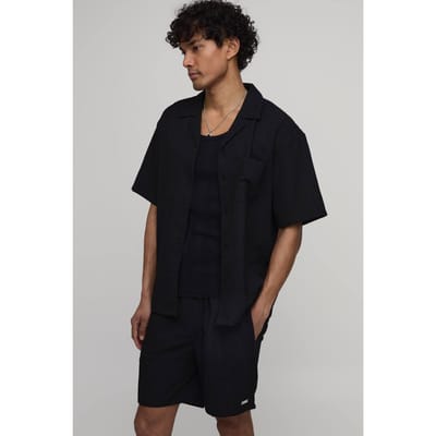 Oversized Korte Mouw Onregelmatige Plooishorts Set | Black | Size XS