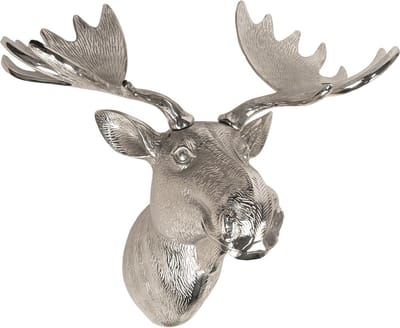 Clayre & Eef Wanddecoratie 53*30*46 cm Zilverkleurig Aluminium Eland Muurdecoratie Wandversiering