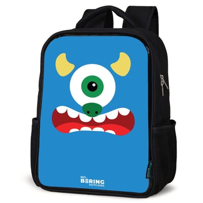 NoBoringSuitcases.com® - Rugzak zwart - Schooltas jongen & meisje - Dierenportret blauw monster - Rugtas voor school - Boekentas kind - Schoolrugzak - Kinderrugzak
