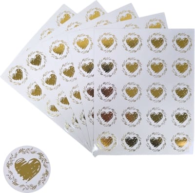 200x Transparante Stickers Op Vel - 32mm - Hart Krans Goud - Serie 3 - Sluitsticker - Sluitzegel - Cadeau Sticker - Hartje Goud - 200 Stuks