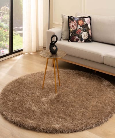 Rond hoogpolig vloerkleed velvet - Posh beige 120