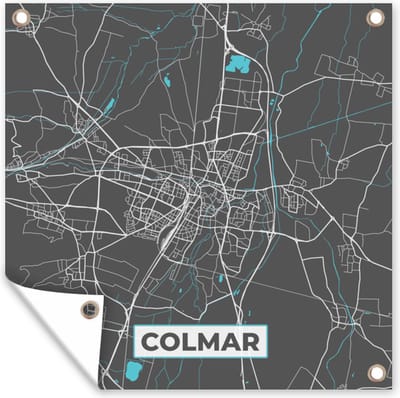 Tuin poster Plattegrond – Kaart – Stadskaart – Frankrijk – Colmar - 200x200 cm - Tuindoek