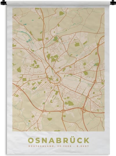 Wandkleed - Wanddoek - Osnabrück - Plattegrond - Stadskaart - Vintage - Kaart - 120x180 cm - Wandtapijt