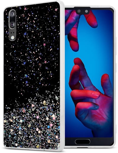 Cadorabo Hoesje geschikt voor Huawei P20 in Zwart met Glitter - Beschermhoes van flexibel TPU silicone met fonkelende glitters Case Cover Etui