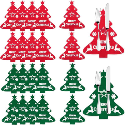 Allecto - Bestekhouder - Kerst - Vilt - 20 stuks - Bestekzakjes - Kerstboom - Tafeldecoratie - Kerstdecoratie - Bestekhouder - Kerstmes - Vorken - ...