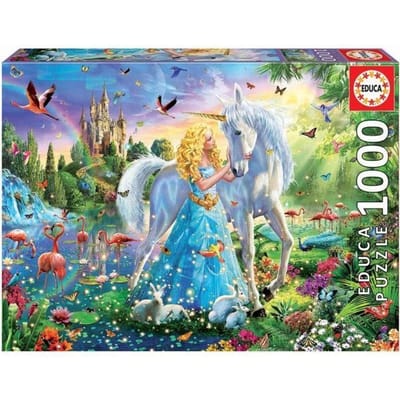 Puzzle Fantastique 1000 pièces - EDUCA - La Princesse Et La Licorne - Bleu - A partir de 12 ans - Enfant pur