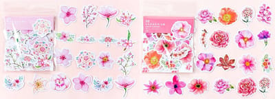 90 Stuks Bloemenstickers - Scrapbooking Roze / Rood - Knutselen - Hobby - Stickers - Decoratie - Versiering