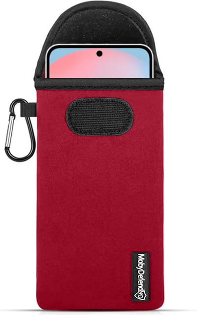MobyDefend Hoesje - Geschikt voor Samsung Galaxy S24 FE - Neopreen Pouch Met Karabijnhaak - Insteek - Riemlus - Rood