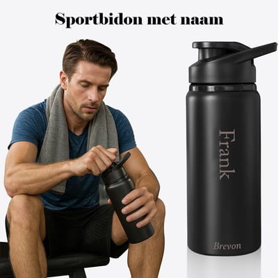 Sport bidon (Met eigen naam) - Sportfles Aluminium - Zwart - Laser gegraveerd