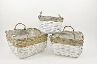 Oneiro Luxe Bloempot SET/3 MANDEN VIERKANT MET OREN WIT/GRIJS 30X30X19CM – hotel chique - binnen ––– accessoires – tuin – decoratie – bloemen – mat – glans – industrieel - droogbloemen - Buiten bloempot - tuin - tuinieren
