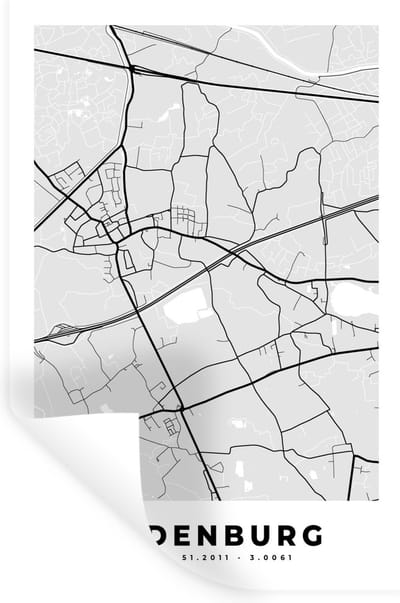 Muurstickers - Sticker Folie - Stadskaart – Zwart Wit - Kaart – Oudenburg – België – Plattegrond - 20x30 cm - Plakfolie - Muurstickers Kinderkamer - Zelfklevend Behang - Zelfklevend behangpapier - Stickerfolie
