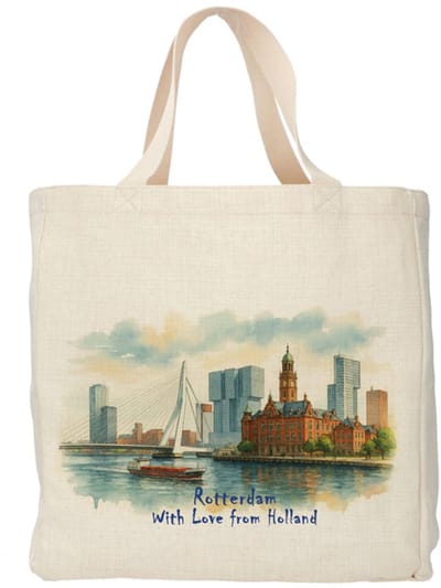 Shopper - Totebag - Boodschappentas | Rotterdam - With Love from Holland | Duurzaam - Linnenlook - 48x38cm
