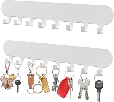 Sleutelrekje - Sleutelhaken Zelfklevend - Sleutelhaken - Sleutelrekje voor Binnen - Sleutelhouder - 8 Haken - 2 Stuks - Wit