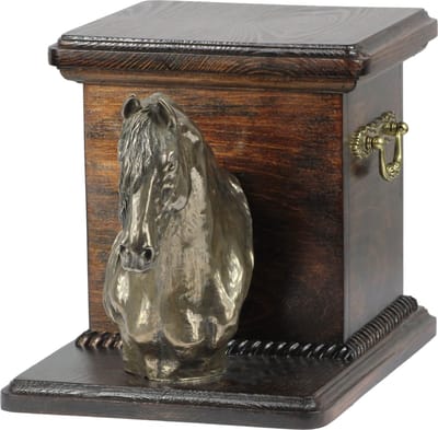 Elegante urn voor paardenas met beeldje van Friesian paard
