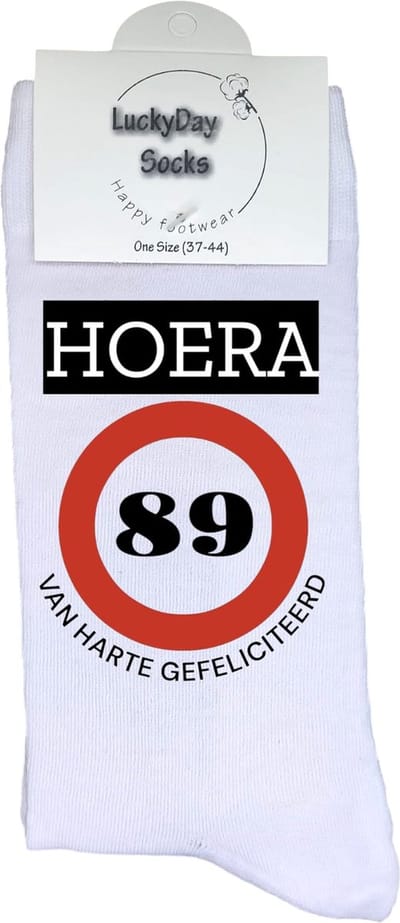 89 jaar Sokken - Gefeliciteerd - Jarig - Verjaardag - Grappige cadeau - Cadeau voor vrouw man - Kado - Verjaardags sokken - Verjaardags cadeau - Sokken waar je vrolijk van wordt - Maat 37-44