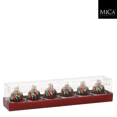 Kaars kerstbal rood 6stuks - h5xd4cm
