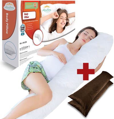Zwangerschapskussen + 2x Bruin Velvet sloop - Ergonomisch Lichaamskussen Zwangerschapskussen - body pillow - Voedingskussen - Kniekussen - Body Pillow met afneembare hoes - Dubbel Gestikte Randen