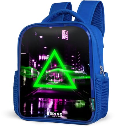 NoBoringSuitcases.com® - Rugzak blauw - Schooltas jongens - Felgroen driehoek boven een stadstraat - Kinder rugtas jongen - Boekentas kind - Kinderrugzak voor school - Schoolrugzak