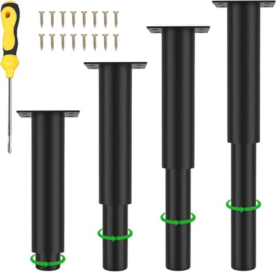 Verstelbare Meubelpoten - 4 stuks, Hoogte 25-42 cm, Zwart, Belastbaar tot 800 kg