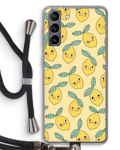 Hoesje met koord geschikt voor Samsung Galaxy S21 hoesje met Koord - Citroenen - Telefoonhoesje met Zwart Koord - Bescherming aan alle Kanten en Over de Schermrand