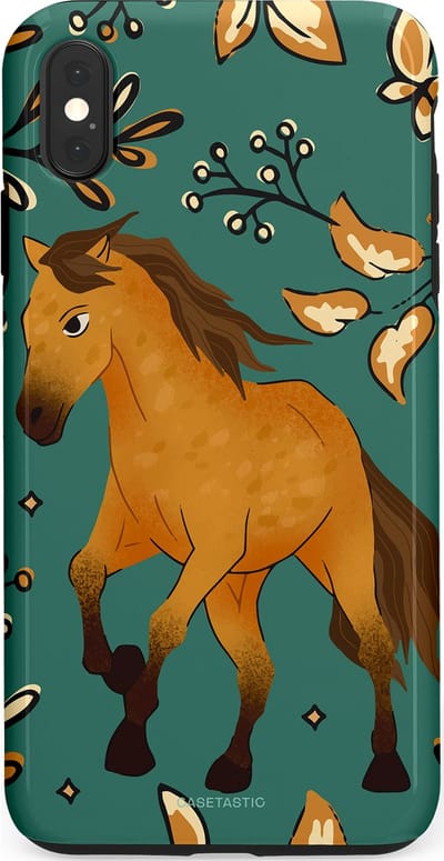 Casetastic Hoesje Geschikt voor Apple iPhone Xs Max - Stijlvolle Beschermende Duo-layer Case - Groene bruine Paarden elegantie - Paris