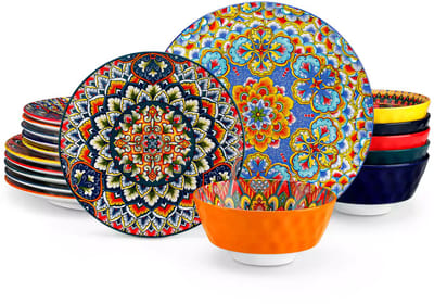 Serviesset - Bohemian Stijl - 6 Persoons Servies - Porselein - Dinerborden - Dessertborden - Ontbijtkommen - 18-delige Set