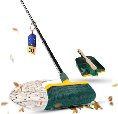 Novaliv Premium klauwbezem met steel 30 cm inclusief buitenveegset, speciale bezem met gebogen borstelharen en kunststof kop - ideaal als tuinbezem, schraapbezem, kunstgrasbezem, ideaal voor op de camping