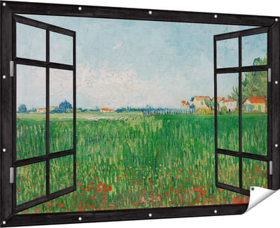 Gards Tuinposter Doorkijk Veld met Klaprozen - Vincent van Gogh - 180x120 cm - Tuindoek - Tuindecoratie - Wanddecoratie buiten - Tuinschilderij