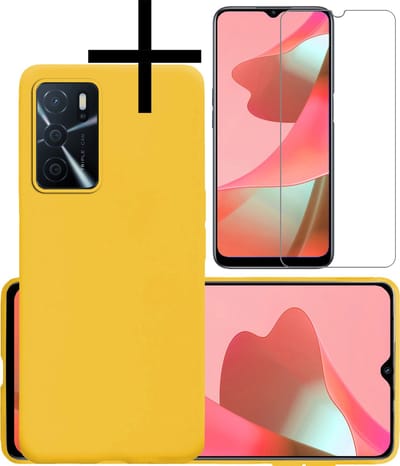 Hoesje - Met Screenprotector - Geschikt voor OPPO A16 - Sterk & Shockproof - Back Cover - Siliconen Case - Telefoon Hoes - Geel