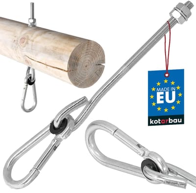KOTARBAU® Schommelhaak, Verzinkt Staal, M10 x 195 mm, Zilver, met Karabijnhaak, Houtdraad, Schommelhaak voor Houten Balk, Schommel Hanger