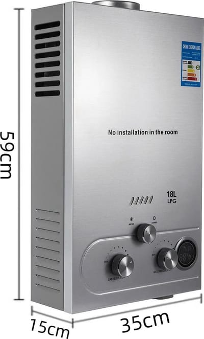 BTD Camping geiser - Propaan - Butaan - LPG Geiser 12 Liter - Boiler - Voor camping - Boot - grijs