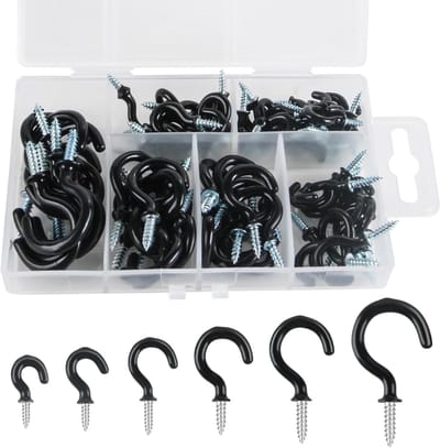 Zwarte plafondhaken set - 75 stuks - geschikt voor hangende planten - 6 maten - vinyl gecoat