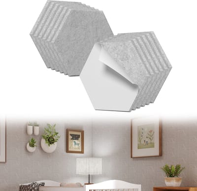 Froadp 12 Stuks 30x26cm Zelfklevende Hexagonale Akustische Panelen, Schalldempende Platen Met Hoog Dichtheid Voor Studio, Kantoor En Huis, lichtgrijs