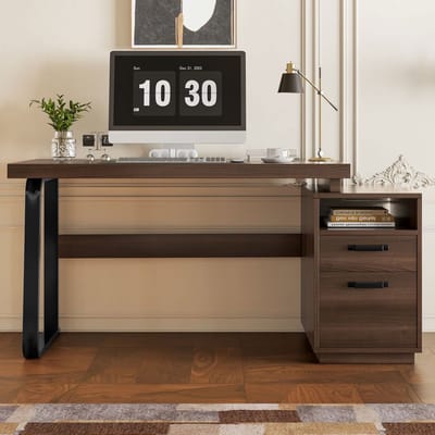 Pugsdrly 135 x 54 cm modern bureau in minimalistische stijl, MDF-blad met stalen buis van hoge kwaliteit, zeer duurzaam, multifunctioneel opbergontwerp, stille lade, archiefkast