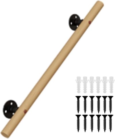 Houten trapleuning - Veiligheidsstang - Veilig traplopen - Stevig staalmontage - Tot 300 kg - Houtkleur