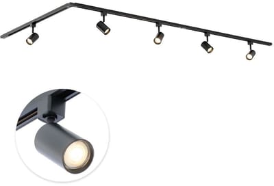 Qub Focus III Complete & Moderne 1-Fase Railverlichting – L-vorm – 300 cm – Zwart – 5× GU10 Spots – Railsysteem