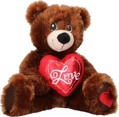 Knuffelbeer Met Hart - 33 cm - Zacht Pluche Polyester - Bruine beer - Knuffelbeest - Groot - Knuffels - Speelgoed - Hartje - Valentijn - Geschenk - Cadeau
