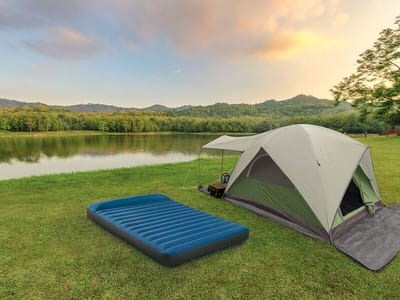 Intex TruAire Full 64012, Kampeerluchtbed Twijfelaar, Met USB-Pomp, Fiber-Tech Constructie, Voor Camping en Festivals, Comfortabel, Blauw